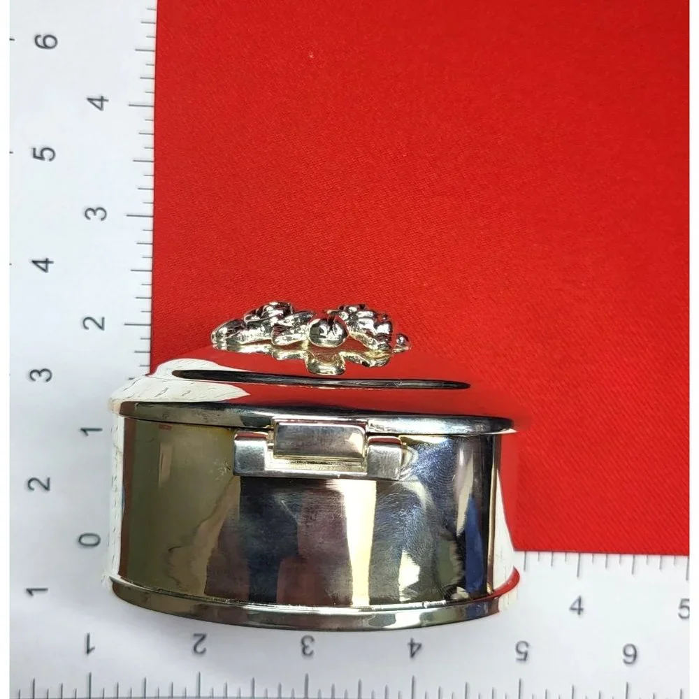Vintage Silver Plated Roses Hinged Cover Trinket Jewelry Box Red Velvet Lining